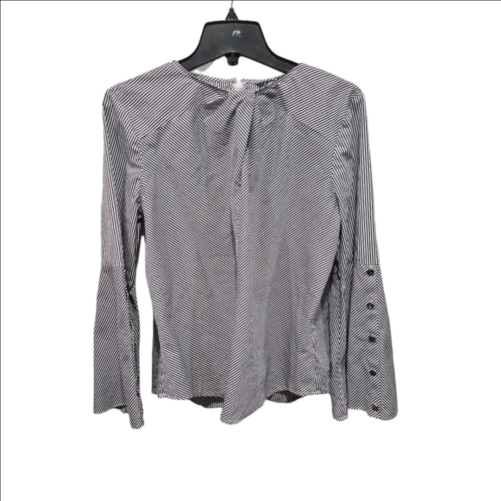 Ralph Lauren Black and White Striped Long-Sleeve Blouse